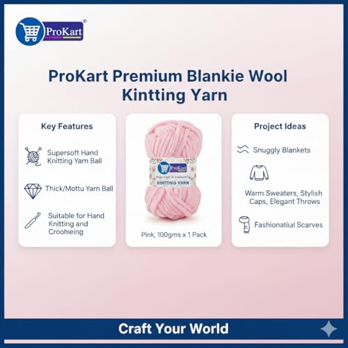 Image of ProKart Premium Blankie Wool, Plush & Cuddly, Chenille Yarn Supersoft Hand Knitting Wool Ball | Blanket Thick /Mottu Yarn Ball Suitable for Hand Knitting and Crocheting (Baby Pink, 100gms x 4 Pack)