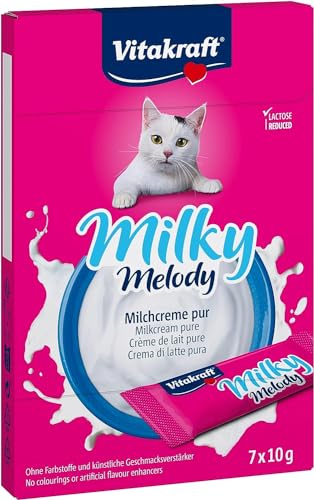 Vitakraft Milky Melody Pur, Katzensnack, Milchcreme für Katzen, zum Verwöhnen, ohne Zuckerzusatz (1x 70g)