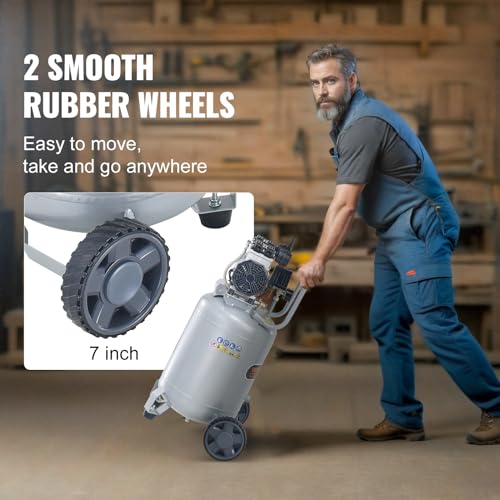 VEVOR 13-Gallon Air Compressor, 2HP, 4.6 SCFM@90PSI, Oil-Free Tank, 66dB Quiet Operation, Ideal for Tire Inflation, Woodworking, Auto Repairs, and Spray Painting (Maximum Pressure 125 PSI) - Image 4