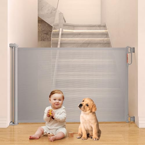 Image of Momcozy Baby Gate, Retractable Baby Gate or Dog Gate 【Easy to USE】 for 33" Tall, Extends up to 55" Wide, Baby Gate for Stairs, Doorways, Hallways, Indoor, Outdoor