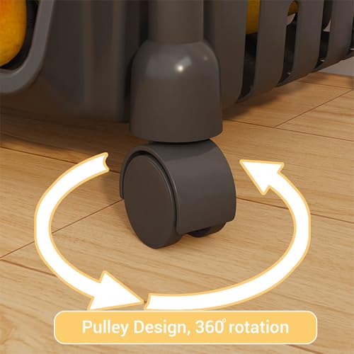 Image of Lukzer 3-Tier Multipurpose Plastic Storage Rack with Wheels & Side Hooks | Rolling Utility Organizer Shelf for Kitchen, Bathroom, Office & Home Use - 38.5 x 26 x 63 cm (Black) CH-094