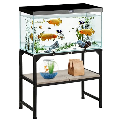 Image of 10-20 Gallon Fish Tank Stand, Metal Aquarium Stand with Adjustable Non-Slip Foot and Wooden Shelf, Reptile Tank Stand Easy to Assemble for Home Office, Firm and Steady(Tank not Included)
