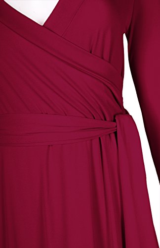 Image of Women's 3 /4 Sleeve Deep V-Neck Maxi Faux Wrap Solid Plus Size Dress