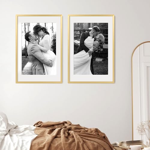 Image of upsimples 20x30 Poster Frame, Display Pictures 16x24 with Mat or 20x30 Without Mat, Wall Hanging Picture Frame, Gold, 1 Pack