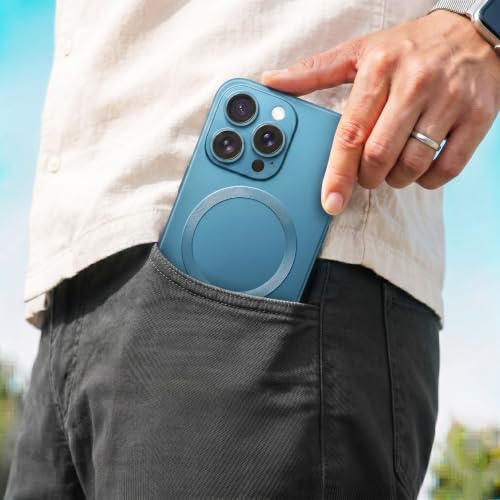 Image of amazon basics Premium Mag-Safe Case for iPhone 15 Pro | Shockproof & Anti-Scratch Cover | Soft Silicone with Wireless Charging | Camera Lens Guard - Blue