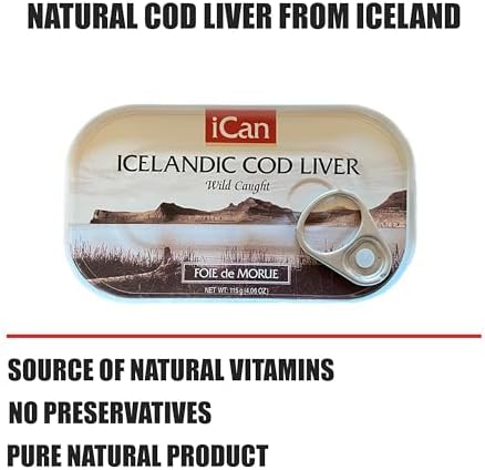 Ican Wild-Caught Iceland Cod Liver - Bulk Savings - Case of 12 – 4.06 oz Canned Cod Liver in Own Oil – Rich in Omega-3 & Vitamin D – Keto & Paleo Friendly - 4