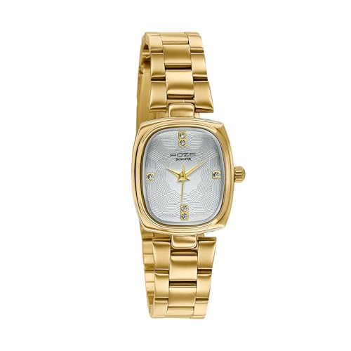Image of Sonata Poze 9 with Quartz Analog White Dial IPG Strap Watch for Women - SP80181YM01W