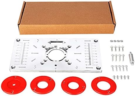 Aluminum Woodworking DIY Router Table Insert Plate&Ring Power Tool Accessories Solid Wood Milling Machine Trimming Machine, Trimming Machine Flip Board, Engraving Machine with 4 Ring Tools