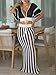 KANSOON Crochet Skirt Sets Women 2 Piece Outfits Knit Striped Hollow Out Short Sleeve V Neck Drawstring Top Maxi Skirts Set