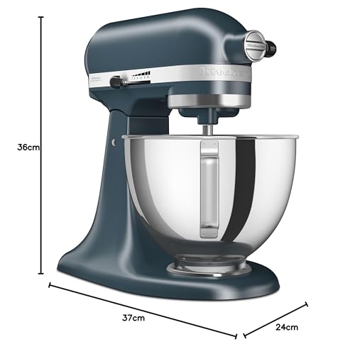 KitchenAid Classic Robot Pâtissier 4.3L à Tête Inclinable, 10 Vitesses Démarrage Doux, Batteur Plat, Crochet & Fouet, Mélange Planétaire, 59 Points de Contact, Acier Bleu