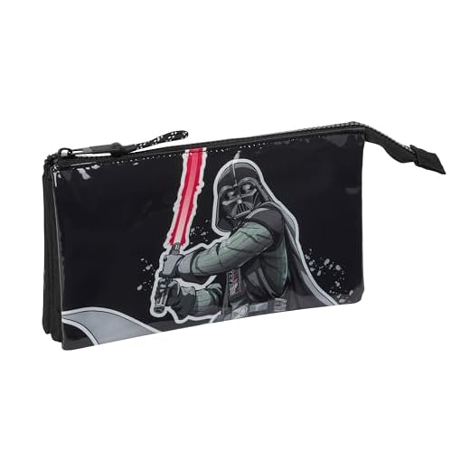 Safta Star Wars The Fighter - Portatodo Triple, Estuche Infantil, Estuche Niño, Ideal para Niños en Edad Escolar, Cómodo y Versátil, Calidad y Resistencia, 22x3x12 cm, Color Negro