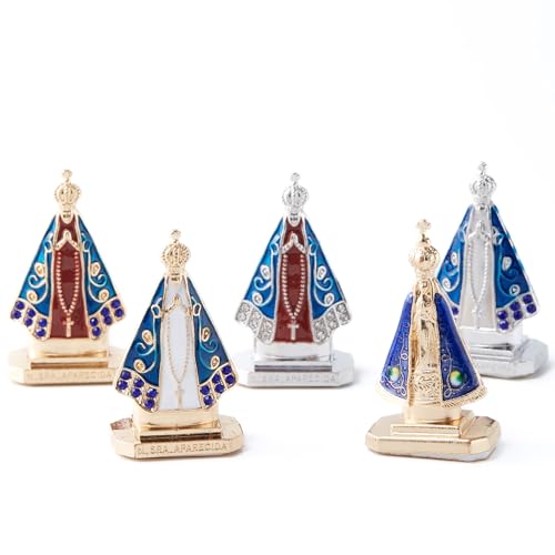 Xylarnoveth Nossa Senhora Aparecida - Juego de 5 estatuas en miniatura de la Virgen María brasileña para altar del hogar, salpicadero de coche, exhibición coleccionable y decoración devocional