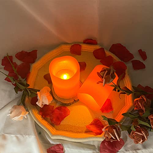 Reapenny Flameless Candle, Orange, 2 Pieces Led Candle(3" X 4"), Made Of Real Textured Wax, Flickering Pillar Candle, With 10-Key Remote Control #TOP5