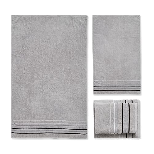 Image of Catherine Lansfield Bathroom Java Stripe 450 gsm Soft & Absorbent Cotton 4 Piece Towel Set Grey