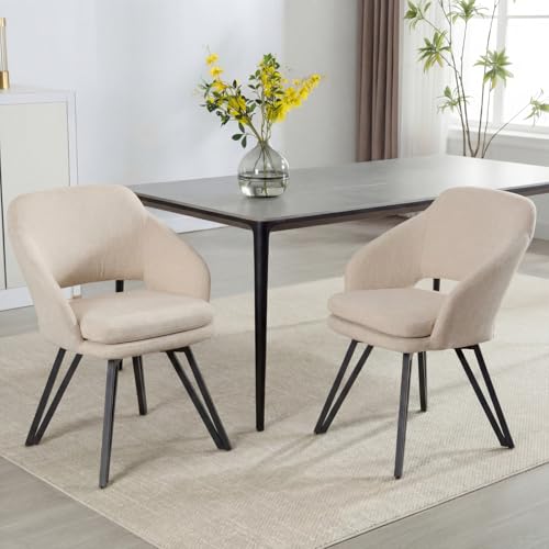 Ya-Home Swivel Dining Chairs Set of 2 Linen Soft Padded Kitchen Side Chairs with Armrest for Dining Area, Oatmeal