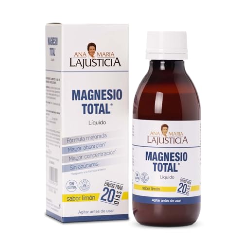 Ana Maria Lajusticia - Magnesio total – 200 ml (sabor limón). Disminuye la fatiga y mejora el funcionamiento del sistema nervioso. Apto para veganos. Envase para 20 días de tratamiento.