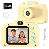 Kinderkamera,1080P HD Kinder Kamera mit Dual-Linse, 2,0' Digitalkamera Kinder mit 32GB-Karte, Geschenke für Geburtstag Weihnachten, Spielzeug für Mädchen Jungen 3 4 5 6 7 8 9 10 11 12(Gelb)