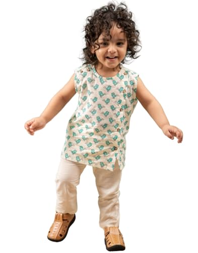 Image of POLKA TOTS Pure Cotton New Born Dress | Ultra-Soft, Breathable & Lightweight Sleeveless Jhabla Pant Set for Baby Boys & Girls | Baby Summer Clothes | Traditional Jabla & Pyjama Set for Newborns