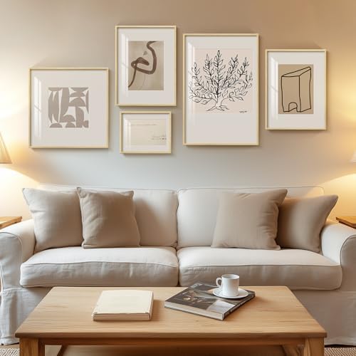 Framed Matisse Abstract Neutral Wall Art, 5 Piece Large Beige Can...