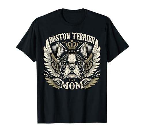 Boston Terrier Mom Biker Wings Motocicleta Amante Perro Retro Camiseta