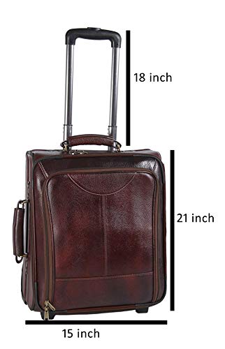 Image of HAINE Genuine Leather Overnighter Travel Trolley Cabin Luggage Bag, Brown