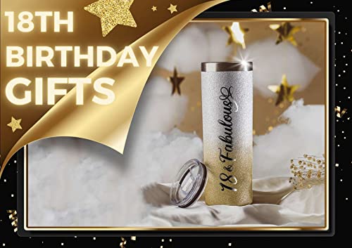 Onebttl 18Th Birthday Gifts For Girls, Women, Her - 18 And Fabulous -20Oz/590Ml Stainless Steel Insulated Glitter Tumbler With Straw, Lid, Message Card - (Gold-Silver Gradient) #TOP1