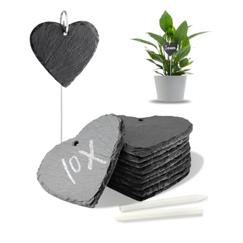 WLWNWFT Schiefer Pflanzenschilder mit Metallstab 10er Set, Pflanzschilder für Draussen Wetterfest,...