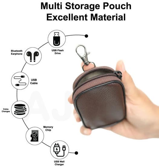 Image of AJM PU Leather Universal Zipper Pouch with Metal Hook Storage Case Compatible with Most Boat Airdopes, Noise, Boult, OnePlus, Realme, JBL, Oppo, Vivo & Other TWS Earbuds (Black)