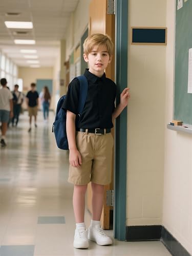 Image of uideazone Size 13-14 Boys Black Suit Shirts Kids Button Down Dress Shirts Short Sleeve Uniform Blouse Tops for Family Gatherings School Activities Party