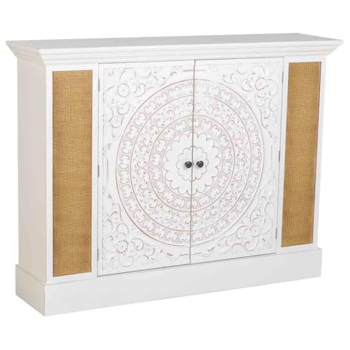 WANDERLUST DECO Aparador de Madera Blanco Envejecido de 2 Puertas 130x33x99h cm