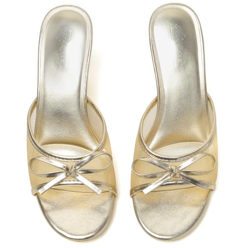 Image of Mostrin Kitten Heels for Women Round Toe Heels With Bow Vintage Mules Sexy Slip on Stiletto Backless Sandals for Party Daily