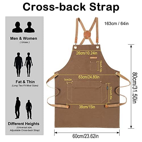 Chef Apron For Men Women With Gift Box Pack, Cross Back Apron With Pockets For Kitchen Cooking Baking Artist Painting, Cotton Canvas Work Aprons For Shop, Garden, Restaurant, Cafe (Brown, M To Xxl) #TOP4