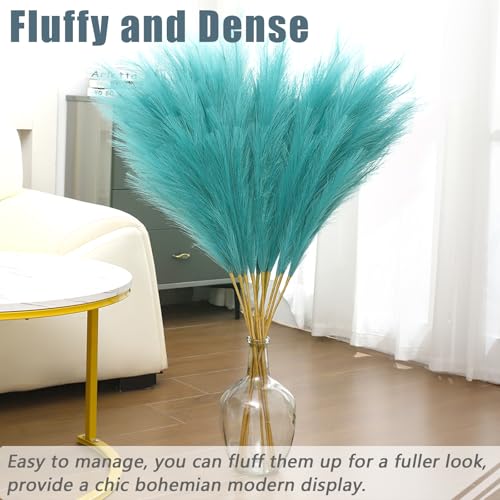 Image of 38 inch 10 Stems Faux Pampas Grass Decor Tall Pampas for Floor Vase（Lake Blue）