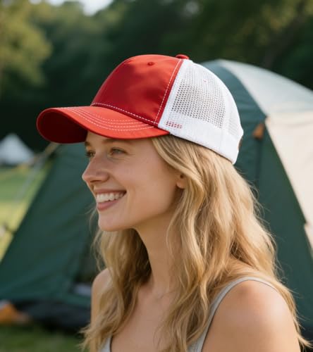 Image of 2-Pack Breathable Mesh Snapback Trucker Hats, Adjustable Baseball Caps for Men Women, Cotton-Poly Twill Outdoor