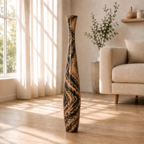Image of Leewadee Large Brown Light Brown Home Decor Floor Vase - Wooden 34 inches Tall Farmhouse Decor Flower Holder for Fake Plant and Pampas Grass