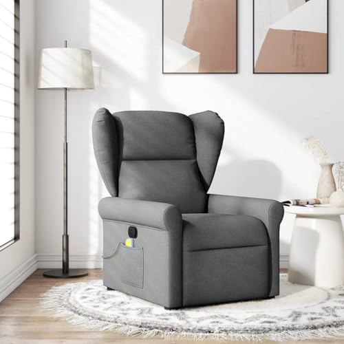 IKAYAA Sillón de Masaje Reclinable Tela, Sillón De Relax, Sillon Masaje Relax, Sillon Relax con Bolsillos Laterales, Sofá Individual, Sofá Relax, Butaca Orejera para Salón Oficina Gris Oscuro