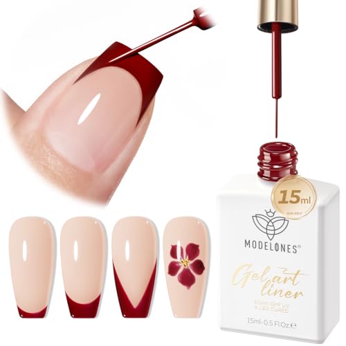 Image of modelones Burgundy French Tip Liner Gel Polish 15ml Nail Art Detail Brush | Wine Red Color Gel Paint Crisp Swirl Fine Line Design Beginner Friendly Long Lasting Soak Off U V Cure DIY Fall Manicure Gift