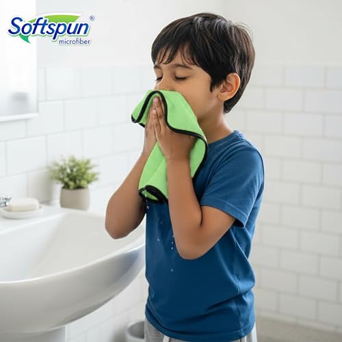 Image of SOFTSPUN Microfiber Baby Hand & Face Wipes 280 GSM 20x30 Cms 4 Piece Towel Set Green! Super Soft & Comfortable for Newborn Baby and Kids Quick Drying Ultra Absorbent in Small Size.