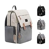 THE LAND Bolsa Mochila Maternidade, Original, Modelo Luxury, Marca d’água LANDUO, Até 7kg, 16 Bolsos Funcionais, Trocador, Ganchinhos, Impermeável, Térmica, Oxford 600D,. (Cinza com Bege)