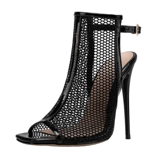 Sandales à talons hauts ajourées mode femme noires à bout ouvert en taille 41