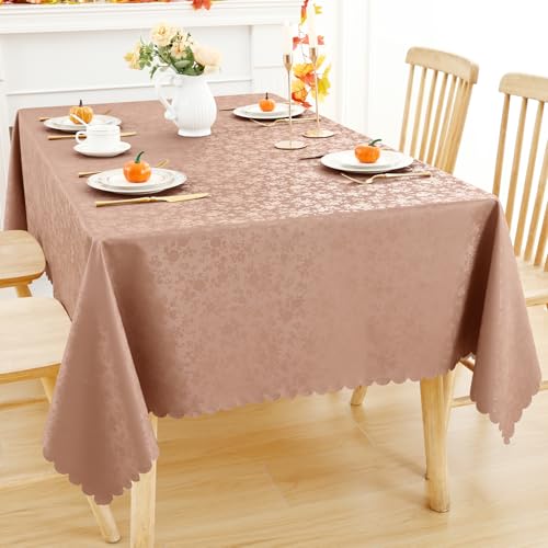 Image of Smiry Rectangle Table Cloth, Waterproof Heavy Duty Vinyl Tablecloths, Wipeable Washable Table Cover for Kitchen and Dining Room (Tan, 60 inch X 102 inch)