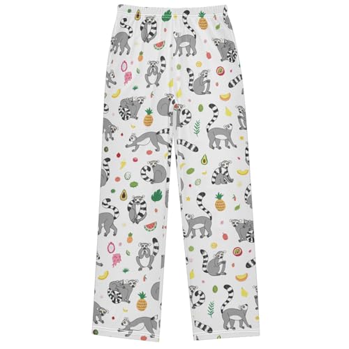 Boy's Pj Pants Lemur Animal Tropical Fruits Funny Lounge Bottoms Elastic Waist Kids Joggers with Pockets Size 6-14