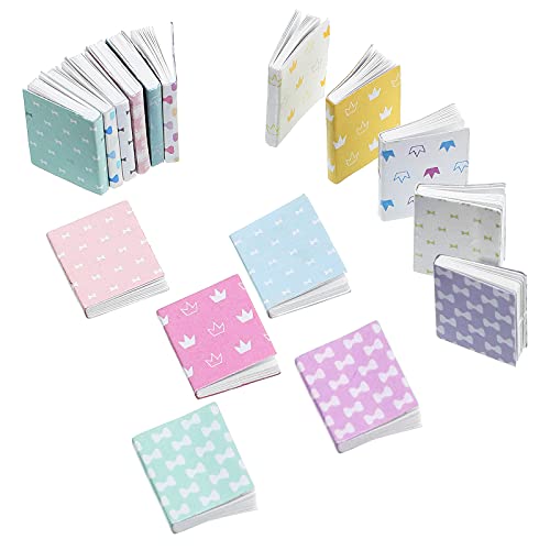 16 Pieces 1:12 Scale Miniatures Dollhouse Books Timeless Miniatures Spell Books Mini Books Notebook Model Dollhouse Decoration Accessories for Study Room Bedroom Library (Bow and Crown Style)