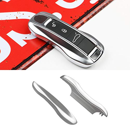 Jaronx 2PCS Glossy Silver Key Fob Cover for Cayenne Panamera 2018-2020/911 Carrera 2020 /Taycan 2020, Remote Key Covers Painted Keyless Entry Key Protectors