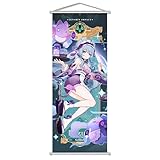 Rainteam Genshin Impact Poster Game Hanging Wall Art Artistic Canvas Genshin Character Posters with Rods for Living Room Bedroom Decor(29.5 inch x 11 inch) (Yumemizuki Mizuki)