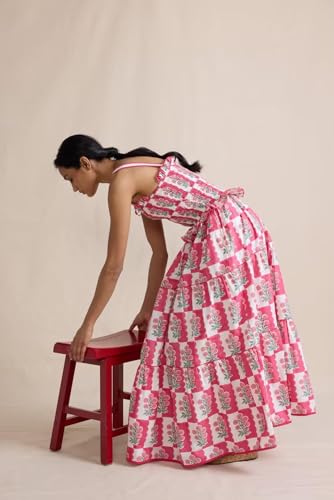 Image of Women Y2k Boho Maxi Dress Tie Shoulder Backless Strappy Tiered Flowy Dress 2024 Summer Floral Beach Sundress