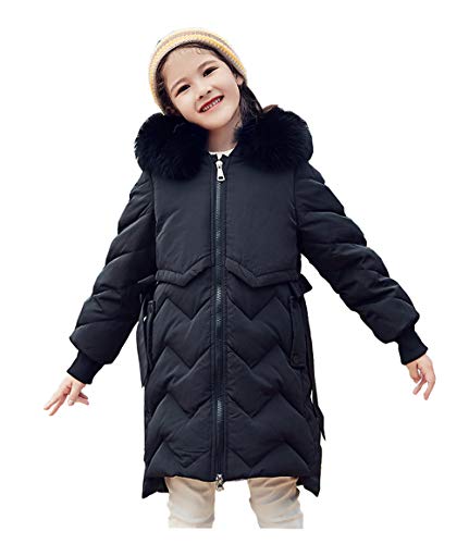Abajo Chaqueta De La Capa De Nieve De Gran Tamaño Cuello De Piel De Moda Infantil Pato Blanco Abajo Luz Transpirable Resistente Al Viento Y Resistente Al Agua,Negro,140cm