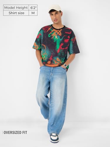 Image of The Souled Store Mr. Soul Men and Boys Short Sleeve Round Neck Purple Graphic Printed Cotton Oversized T-Shirts
