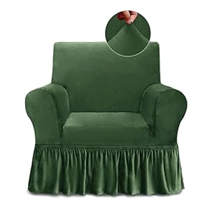 NICEEC Armchair Cover Super Soft 1-Piece Green Armchair Slipcover Stretch Universal Spandex Couch Covers for Living Room Easy Fit Washable Furniture Sofa Protector with Skirt