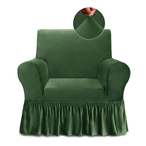 NICEEC Armchair Cover Super Soft 1-Piece Green Armchair Slipcover Stretch Universal Spandex Couch Covers for Living Room Easy Fit Washable Furniture Sofa Protector with Skirt